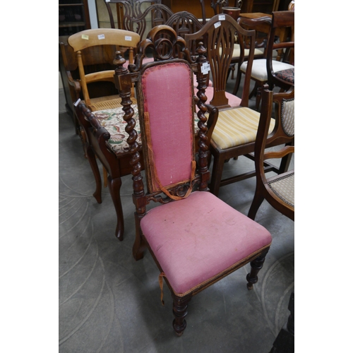 2189 - A 19th Century walnut high back chair, barleytwist sides, turned supports, for reupholstery