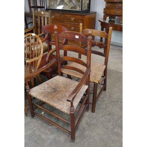 2196 - Two 19th century oak rush seated chairs   (E) £10-15