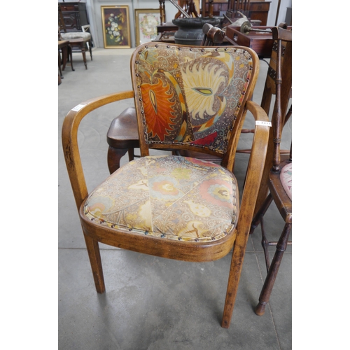 2211 - An Art Deco bentwood chair with vibrant multicoloured upholstery