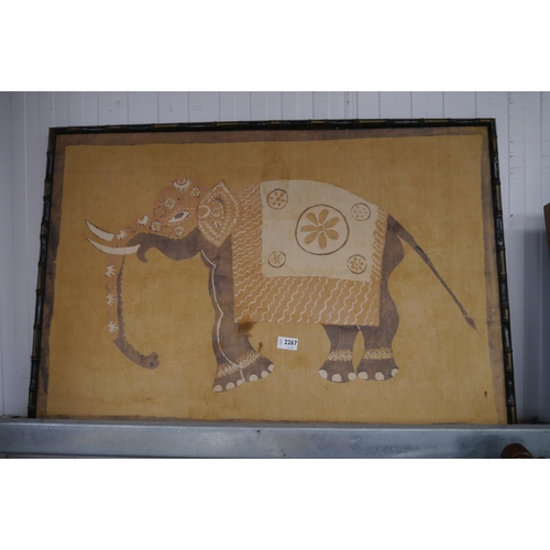 2267 - A faux bamboo framed painting on cloth of an elephant