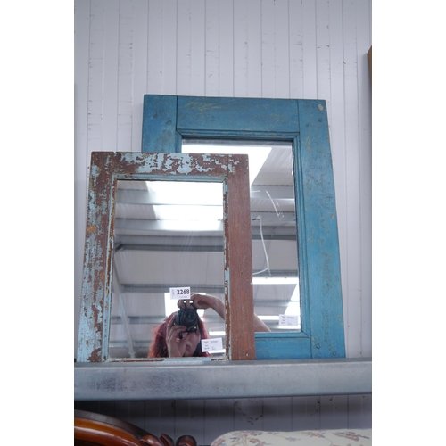 2268 - Two blue painted / distressed wall mirrors