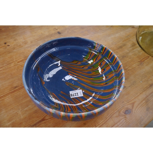 2278 - A blue glazed pottery bowl