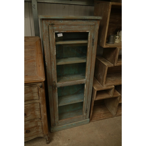 2302 - A slim glazed bookcase, distressed paintwork