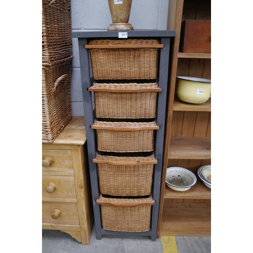 2317 - A painted framed wicker chest of five drawers