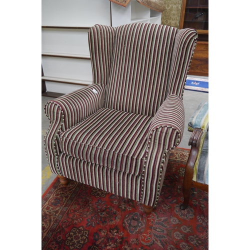 2341 - A modern stripey wingback arm chair