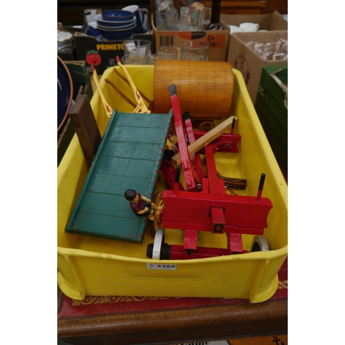 2366 - A matchstick model of a gypsy wagon and two painted four wheel model carts a/f