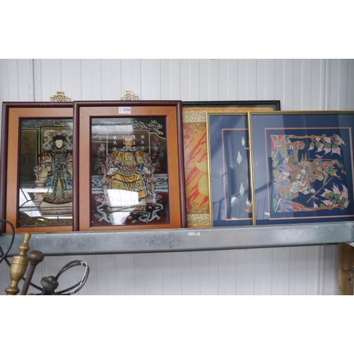 2396 - Five Oriental framed pictures