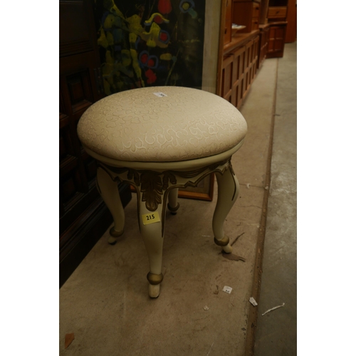 2404 - A white and gold ornate painted four legged stool with cloth seat   (R) £15