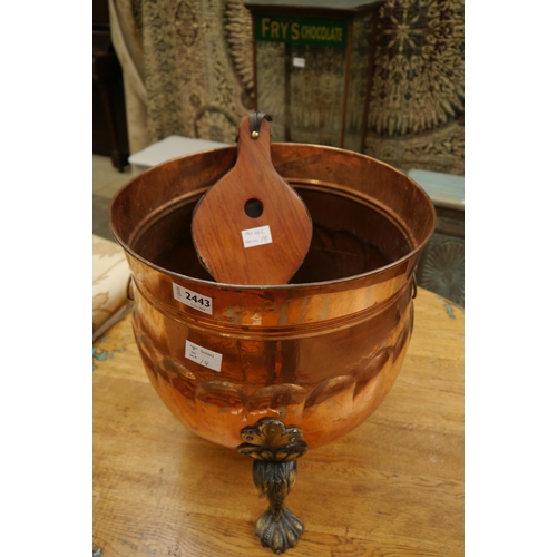 2443 - A copper coal bucket together with a pair of bellows