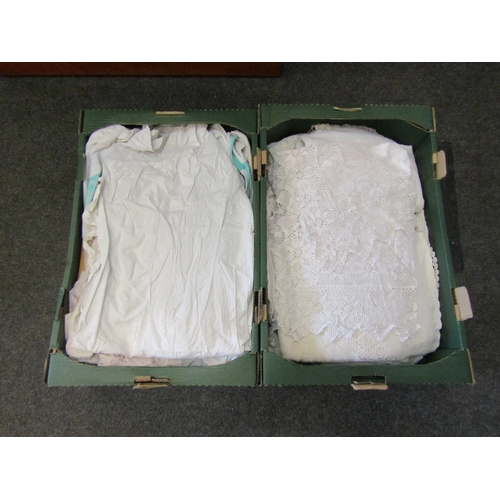 1450 - Two boxes of various linen and fabric