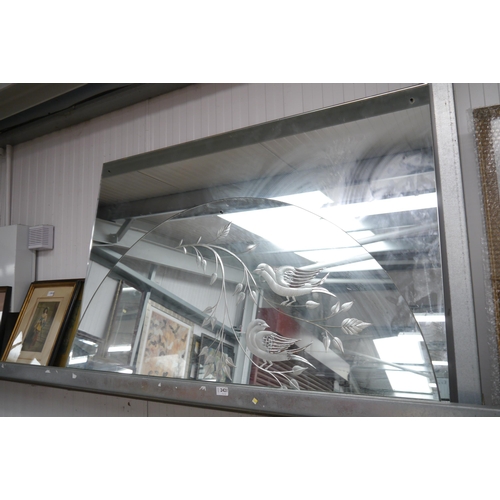 2421 - A demi loom etched mirror glass with a rectangular counter part   (E) £8-12