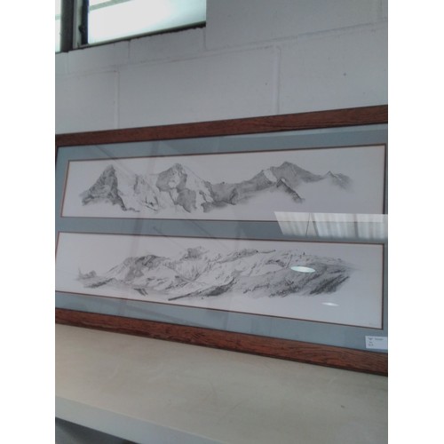 1386 - Four prints of mountain ranges in two frames, pencil signed by artist lower right, dated 2000       ... 