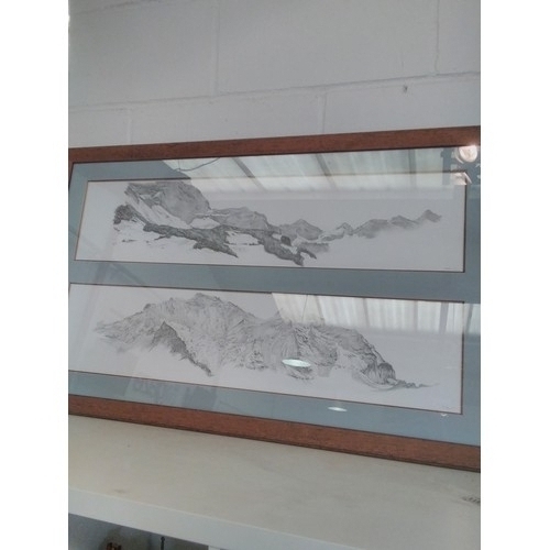 1386 - Four prints of mountain ranges in two frames, pencil signed by artist lower right, dated 2000       ... 