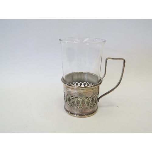 1092 - Mixed silver and silver plate, etched and plain, glass cups in holders.