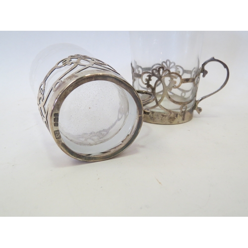 1092 - Mixed silver and silver plate, etched and plain, glass cups in holders.