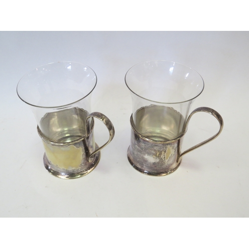 1092 - Mixed silver and silver plate, etched and plain, glass cups in holders.