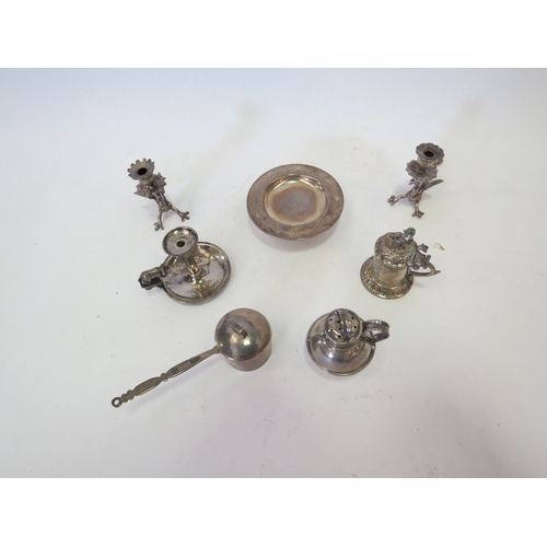 1104 - An Edwardian silver miniature pedestal paten London 1902 and a miniature pepperette as a Jersey milk... 