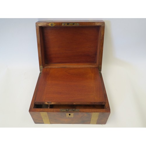 1097 - 19th Century brass-bound burr walnut writing slope, gold-embossed green leather lining, key missing.