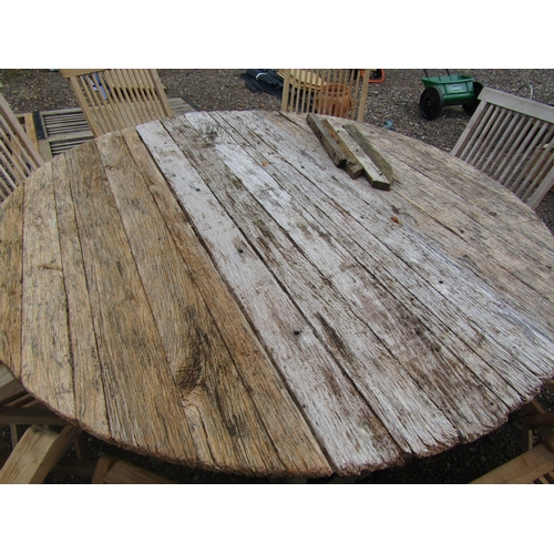 3420 - A garden table with eight hardwood chairs