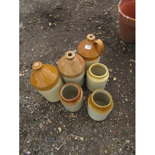 3452 - Three flagons and three stoneware jars