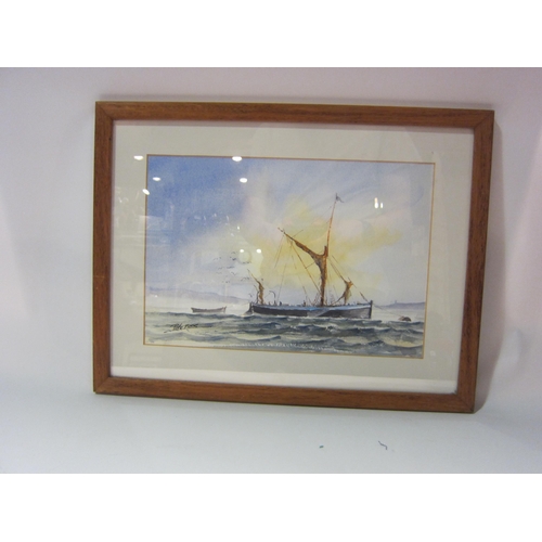 4270 - PETER FURR: A watercolour of an anchored barge, signed lower left, framed and glazed, 21cm X 31cm im... 