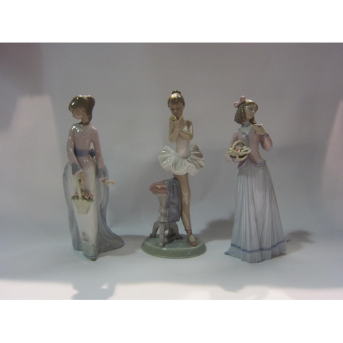 4271 - Three Lladro figures - Ballerina girl and two ladies with flower baskets