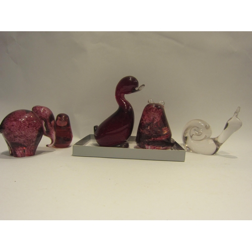 4442 - Five retro glass animal paperweights including snail, duck, bird