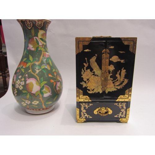 4466 - A modern Chinese decorative vase, 36cm tall, together with an Oriental jewellery cabinet (2)