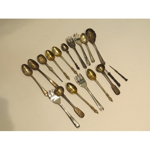 4331 - A box of miscellaneous silver and plated spoons to include mustard, tea and apostle examples and too... 