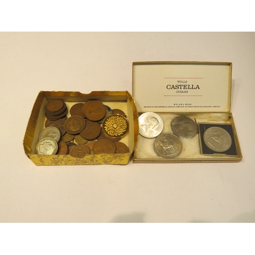 4345 - A small selection of coinage mainly UK pre-decimal including half crowns and a medallion stamped 925