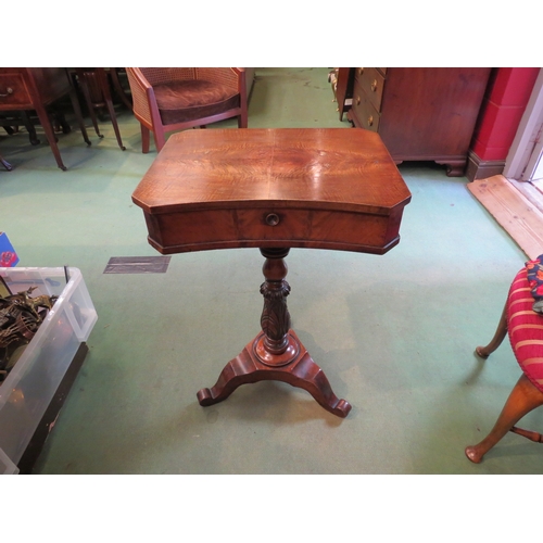 4231 - A 19th Century mahogany sewing box on carved base and tripod legs, 73cm tall x 50cm wide x 40cm deep