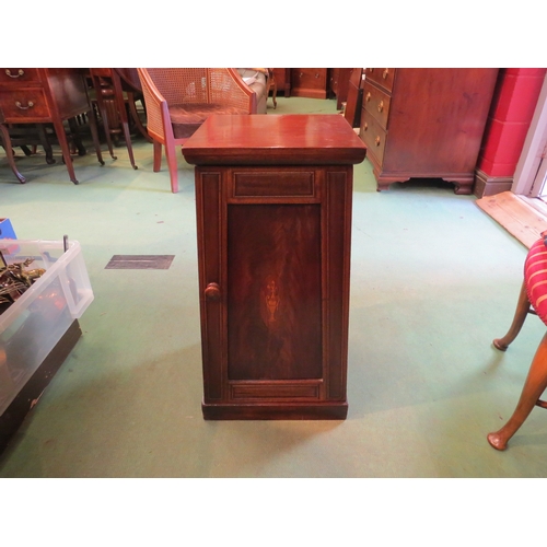 4241 - An Edwardian mahogany inlaid tapered cupboard, shelves interior, 69cm tall x 37cm wide x 34cm deep