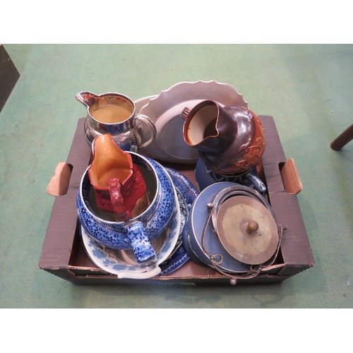 4257 - A box of 19th Century and later ceramics to include Jasperware biscuit barrel, similar Wedgwood jug,... 