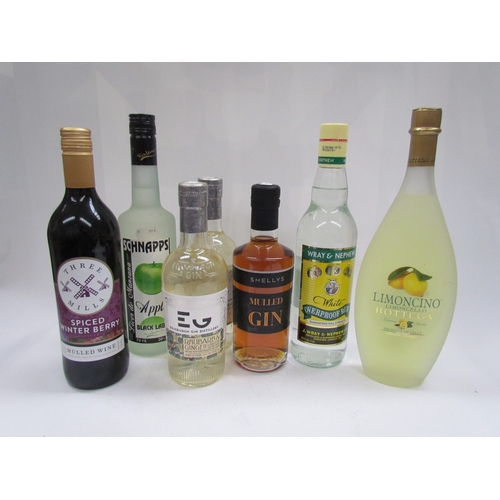 9082 - Limoncello Bottega 500ml, EG Rhubarb and Ginger liqueur 50cl x 2, Shelly's Mulled Gin 50cl, Wray and... 