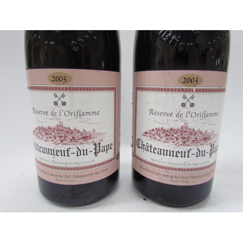 9127 - 2003/4 Comte de Roc Oval Chateauneuf-du-Pape, Reserve de l'Oriflamme x 2  (date printed over 2003-20... 