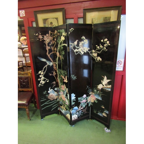 4027 - A Chinese four-fold lacquered room screen, 183cm tall