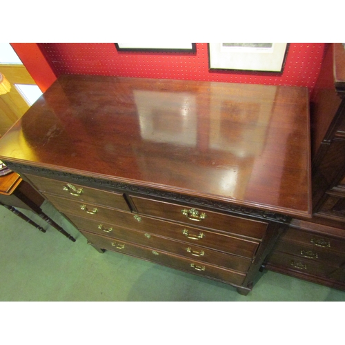 4035 - A 19th Century mahogany chest of two short over three long drawers, blind fret panel, brass swan nec... 