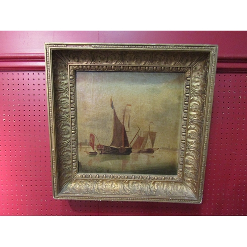 4036 - A 19th Century oil on canvas of sailing vessels in a Continental estuary.  Unsigned.  Gilt framed.  ... 