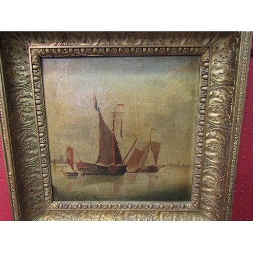 4036 - A 19th Century oil on canvas of sailing vessels in a Continental estuary.  Unsigned.  Gilt framed.  ... 