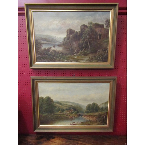 4039 - Two oils on canvas, one signed H. HARRIS of a lakeland scene, the other of a Continental ruined cast... 