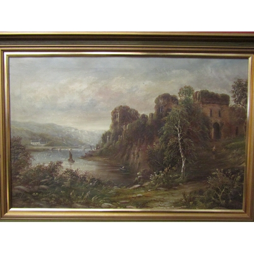 4039 - Two oils on canvas, one signed H. HARRIS of a lakeland scene, the other of a Continental ruined cast... 