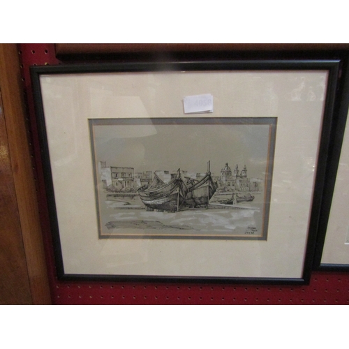 4058 - A. M. GALEA (XX): A framed and glazed pen and ink drawing 