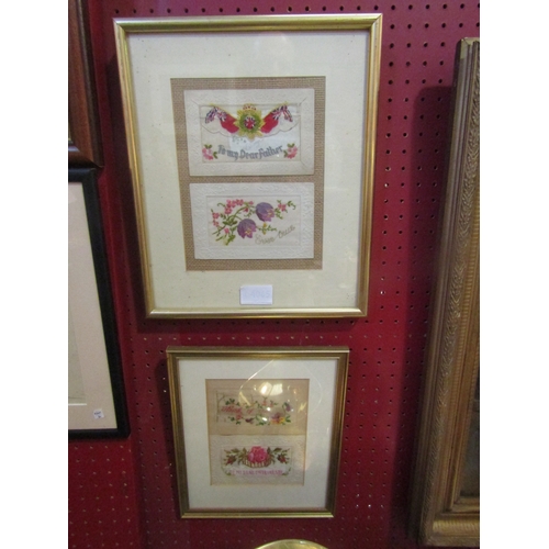 4065 - Four WWI embroidered silk postcards set in two framed and glazed displays