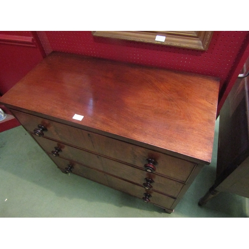 4068 - A circa 1850 chest of three graduating long drawers with mother-of-pearl inlaid turned handles over ... 