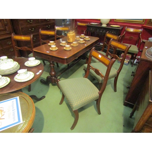 4071 - A set of eight Victorian dining chairs, green seats, sabre fore legs, maker Restall Brown & Clennell... 