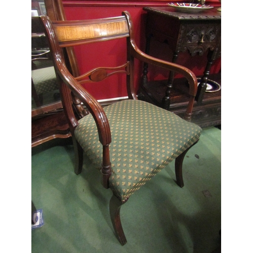 4071 - A set of eight Victorian dining chairs, green seats, sabre fore legs, maker Restall Brown & Clennell... 