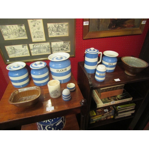 4089 - A small quantity of blue and white Cornishware, mostly T.G.Green, to include storage jars (one missi... 