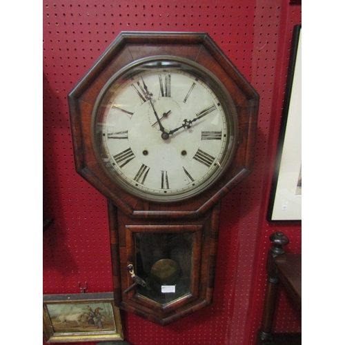 4122 - A late 19th Century American drop-dial wall clock in a rosewood case, with black Roman numerals and ... 