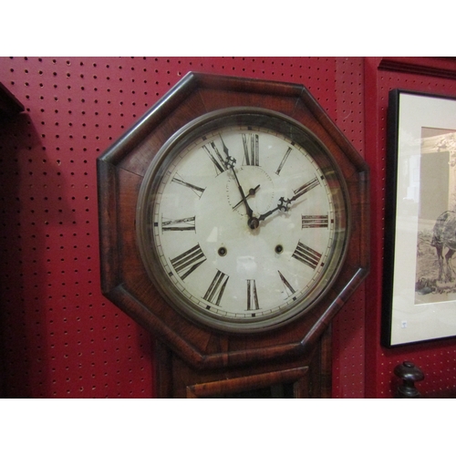 4122 - A late 19th Century American drop-dial wall clock in a rosewood case, with black Roman numerals and ... 