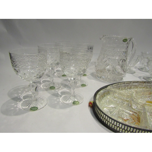 4130 - A set of six Stuart Crystal wine glasses, a set of six custard cups, a Stuart Crystal jug and servin... 